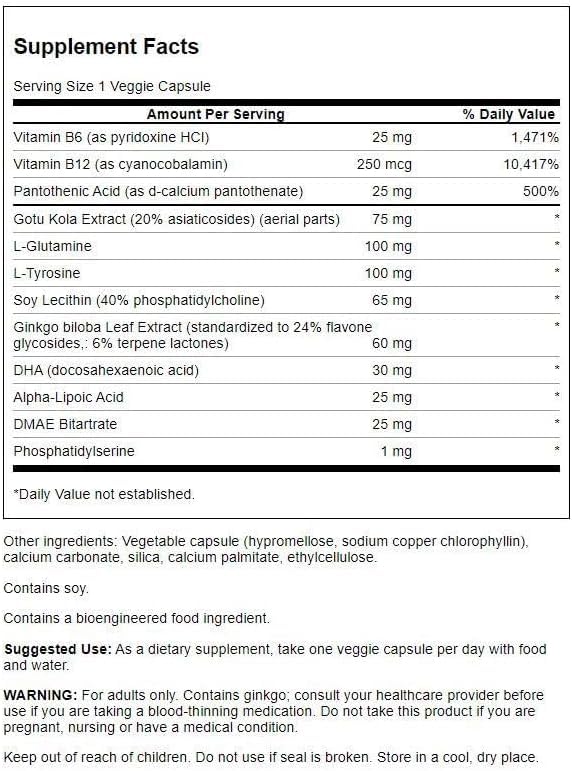Emballage de Swanson Brain Essentials avec capsules visibles