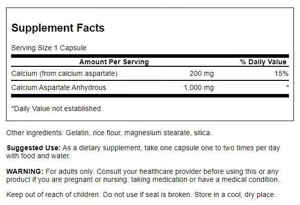Emballage de Swanson Calcium Aspartate, 200mg par capsule