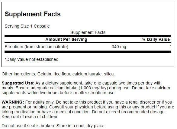 Emballage de Swanson Citrate de Strontium 340 mg avec étiquette