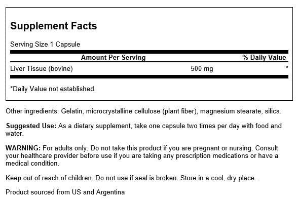 Emballage de Swanson Complément Glandulaire Hépatique 500 mg, 60 Capsules