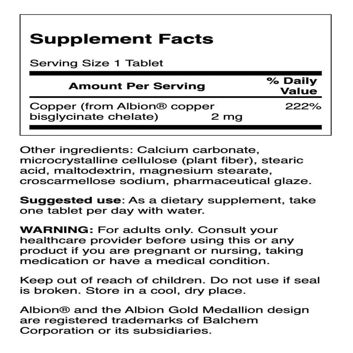 Emballage de Swanson Cuivre Chélaté, 2 mg, 300 comprimés