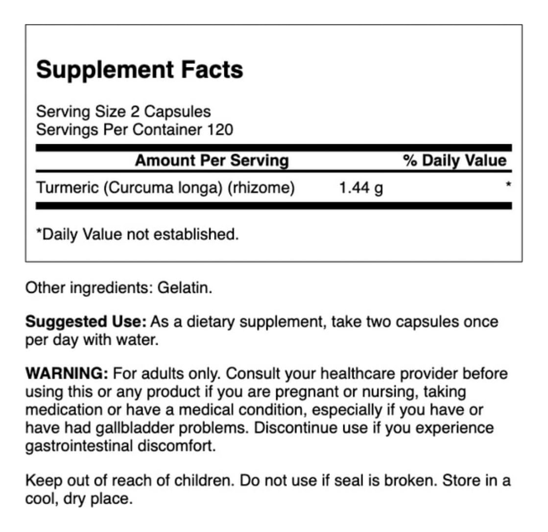 Emballage de Swanson Curcuma Curcumine 240 capsules, vue de côté
