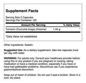 Emballage de Swanson Curcuma Curcumine 240 capsules, vue de côté