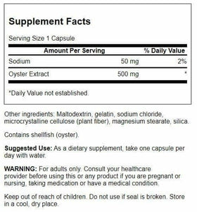 Emballage de Swanson Extrait d'Huitre Japonaise 500 mg 60 Capsules