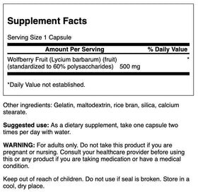 Emballage de Swanson Extrait Standardisé de Baie de Goji 500 mg, vue latérale