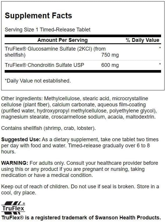Emballage de Swanson Glucosamine et Chondroïtine 750/600 mg, 120 comprimés