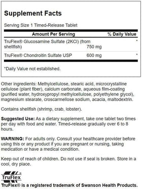 Emballage de Swanson Glucosamine et Chondroïtine 750/600 mg, 120 comprimés