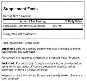 Emballage de Swanson L-Carnosine 500 mg sur fond blanc