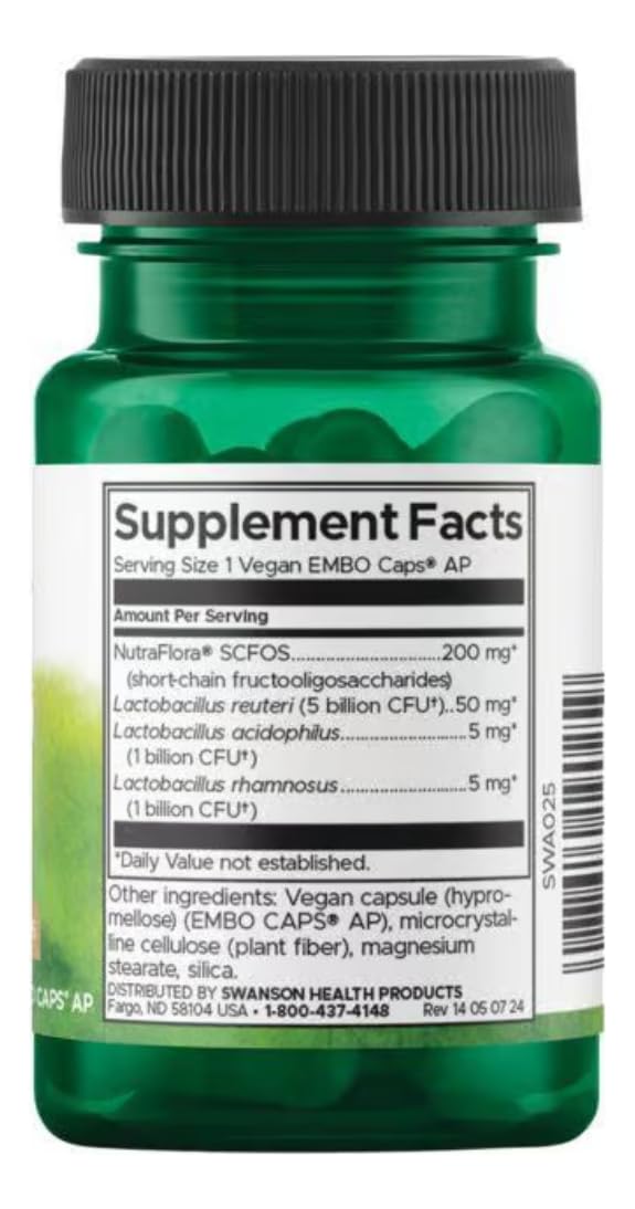 Emballage de Swanson L. Reuteri Probiotic Plus avec informations nutritionnelles
