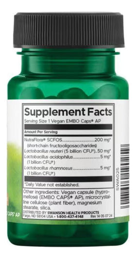 Emballage de Swanson L. Reuteri Probiotic Plus avec informations nutritionnelles