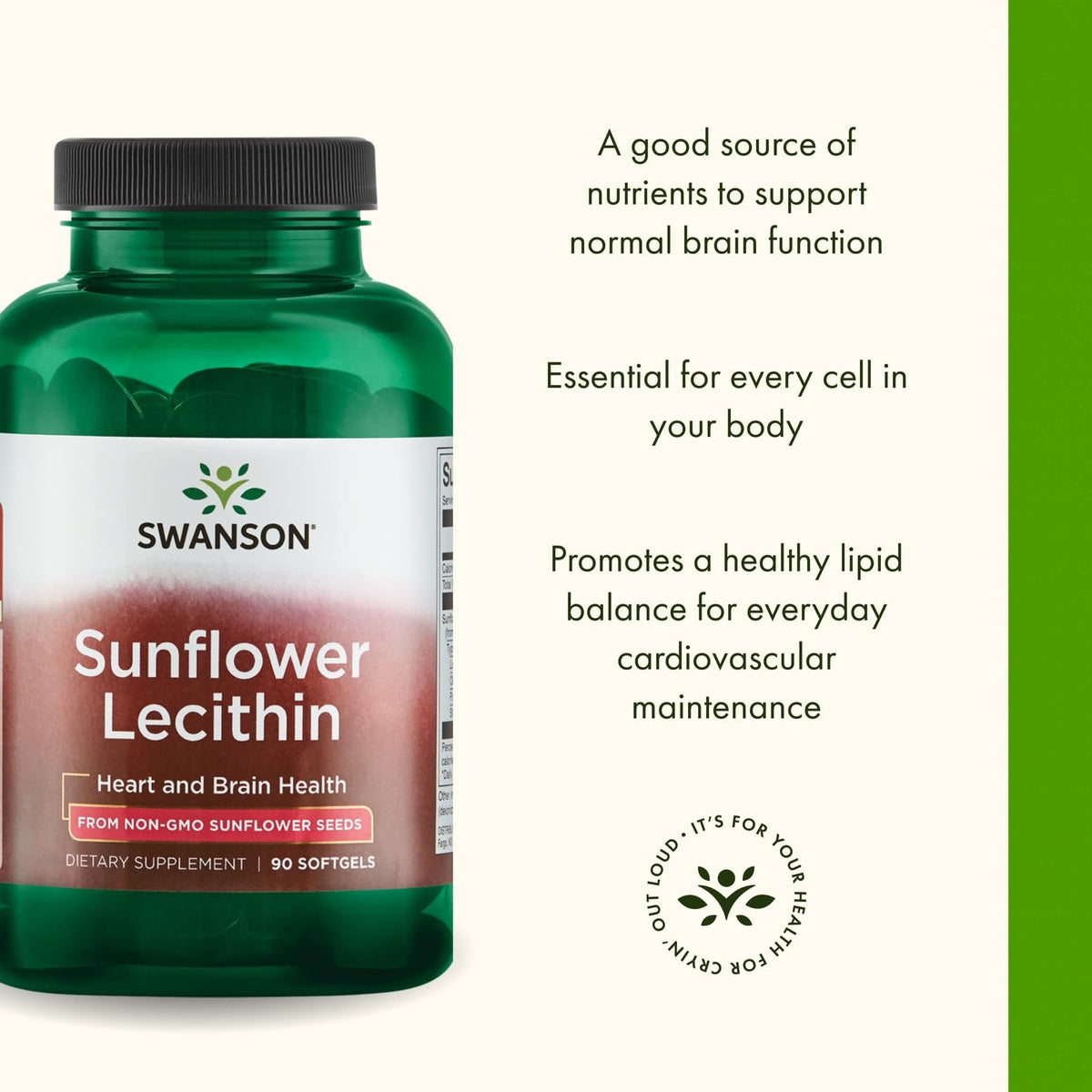 Emballage de Swanson Lecithine de Tournesol 1 200 mg sur une surface blanche
