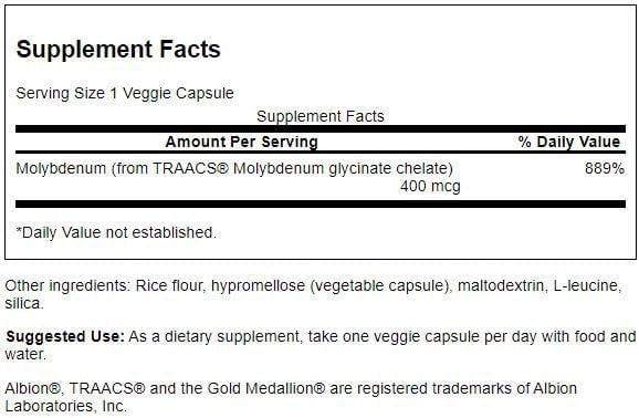 Emballage de Swanson Molybdène Chélaté 400 mcg