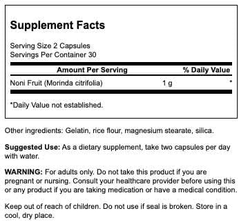 Emballage de Swanson Noni 500 mg 60 capsules