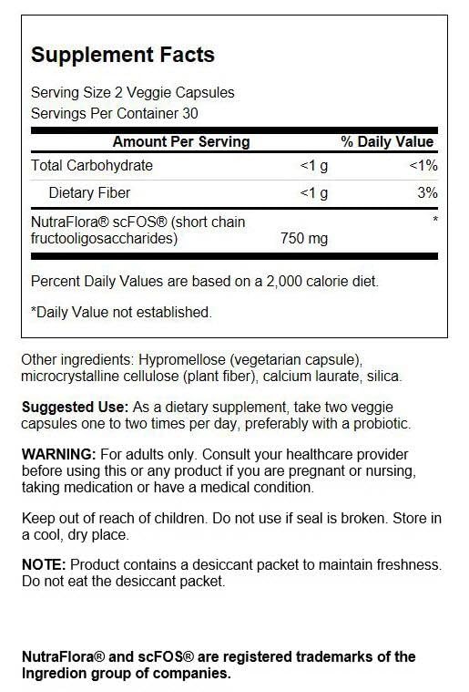 Emballage de Swanson Nutraflora Fibre Prébiotique 375 mg gélules végétales
