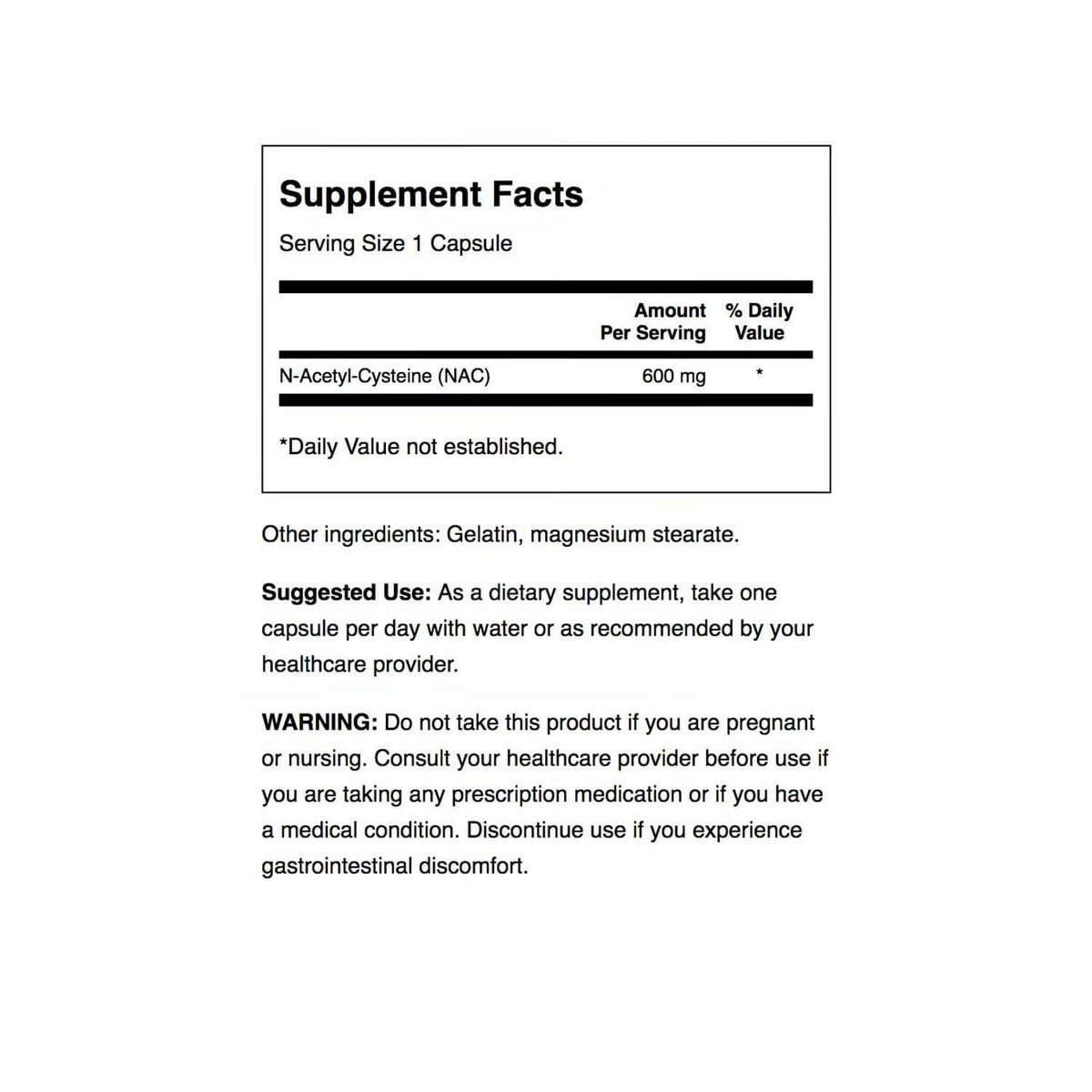 Emballage de Swanson Premium N-Acetyl Cysteine 600 mg