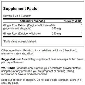 Emballage de Swanson Racine de Gingembre 250 mg 120 gélules