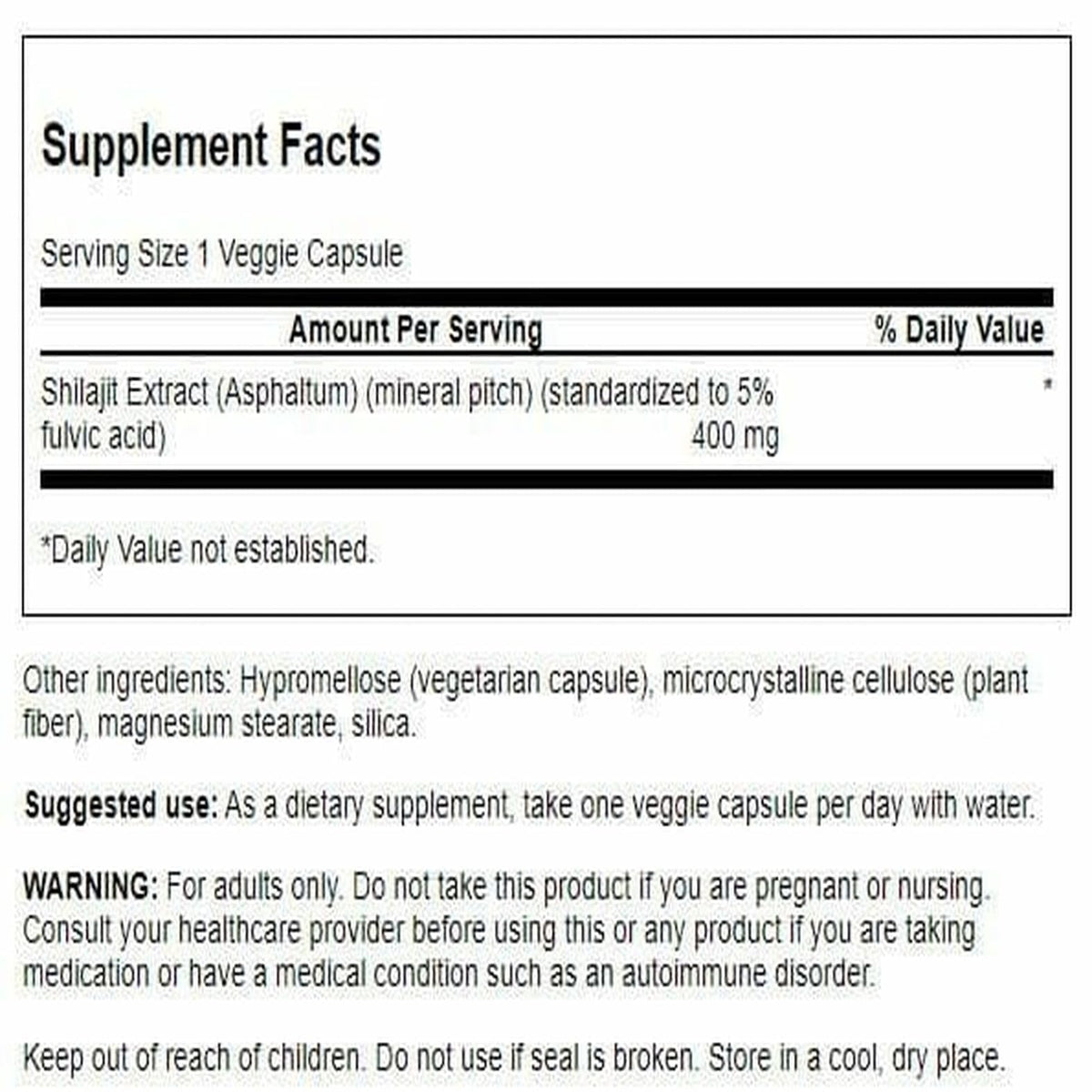 Emballage de Swanson Shilajit 400 mg capsules