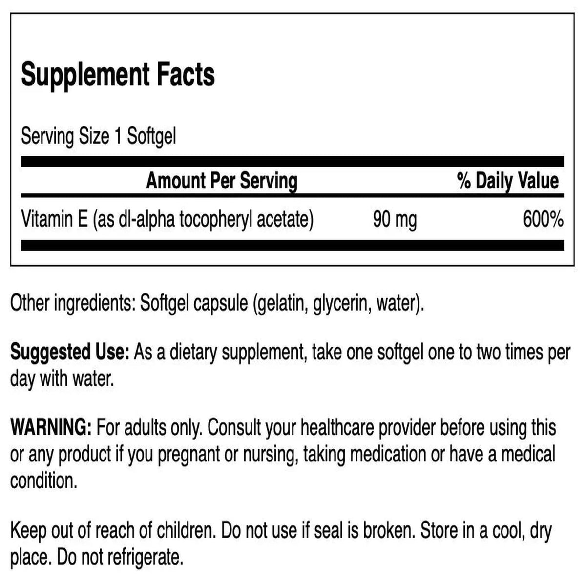 Emballage de Swanson Vitamine E 200 IU 60 gélules molles