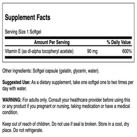 Emballage de Swanson Vitamine E 200 IU 60 gélules molles