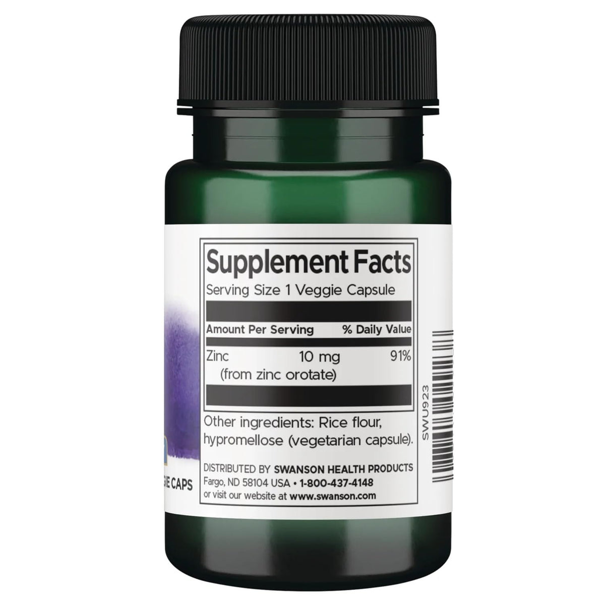 Emballage de Swanson Zinc Orotate 10 mg, vue latérale