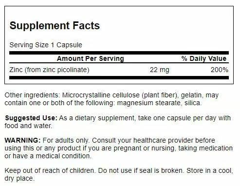 Emballage de Swanson Zinc Picolinate 22 mg 60 capsules