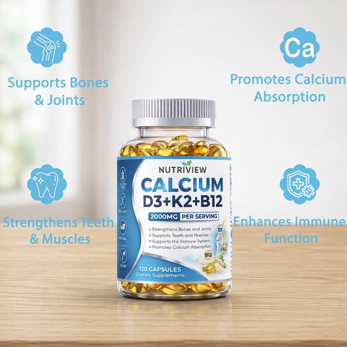 Emballage de TAWODIUM Calcium D3 + K2 + B12 avec capsules visibles