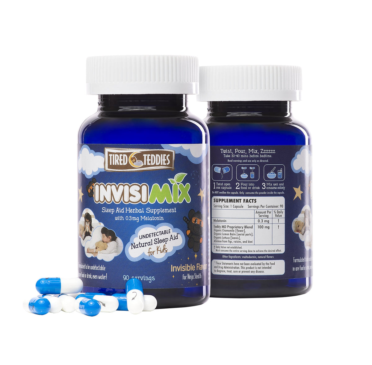 Emballage de Tired Teddies Mélatonine InvisiMix 300 mcg, vue avant
