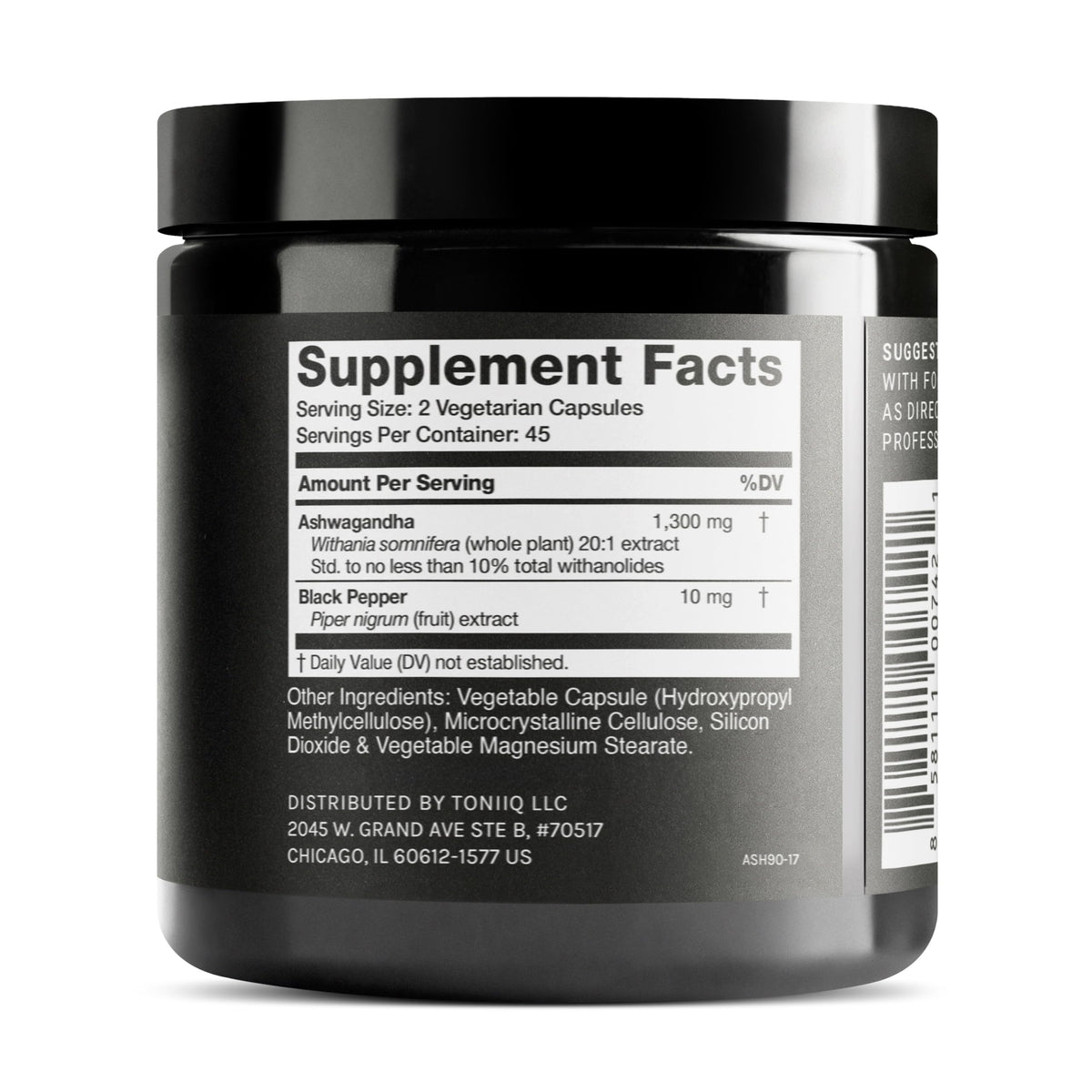 Emballage de Toniiq Ashwagandha 20:1 avec 10% de withanolides