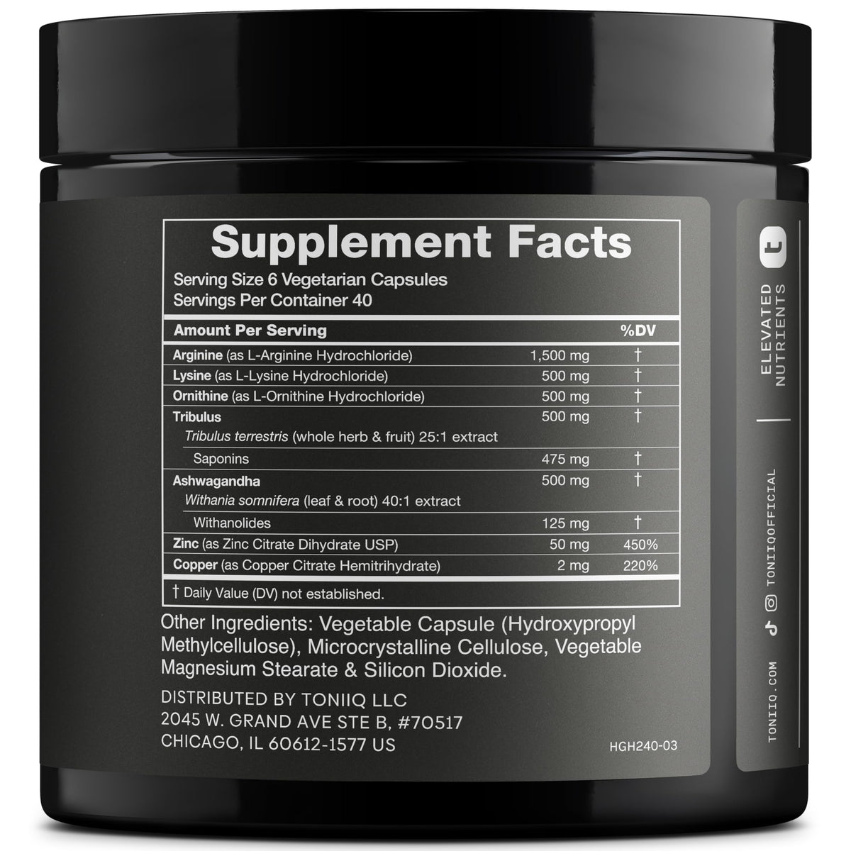 Emballage de Toniiq L-Arginine avec étiquette