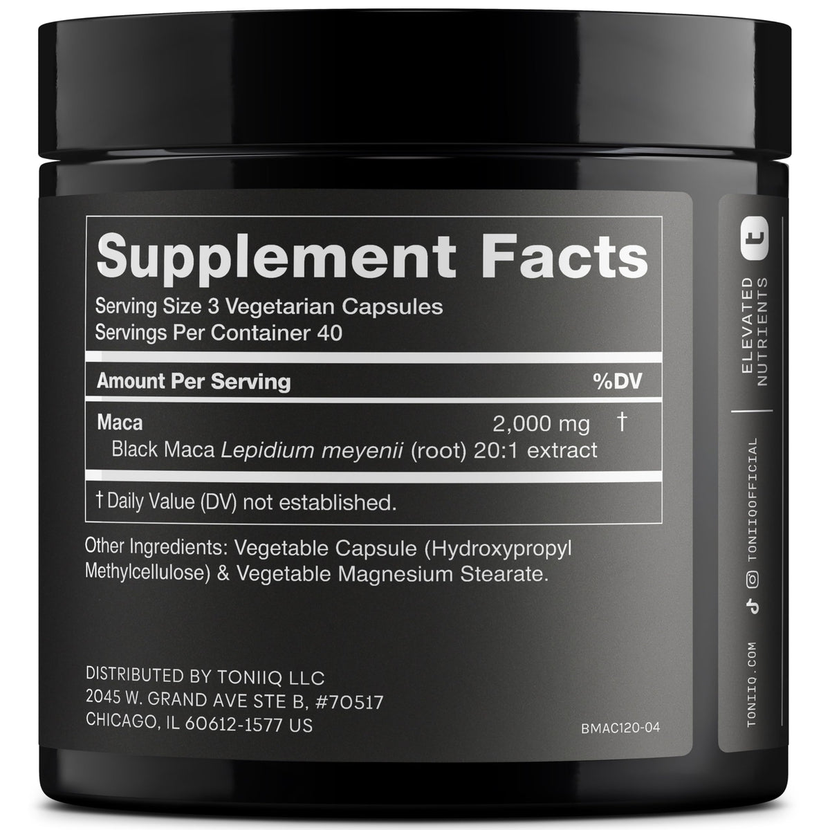 Emballage de Toniiq Maca Noire 2000mg