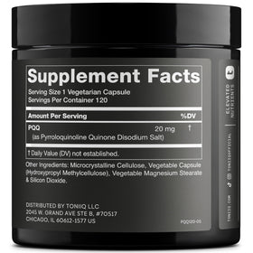 Emballage de Toniiq PQQ 20mg avec détails du produit