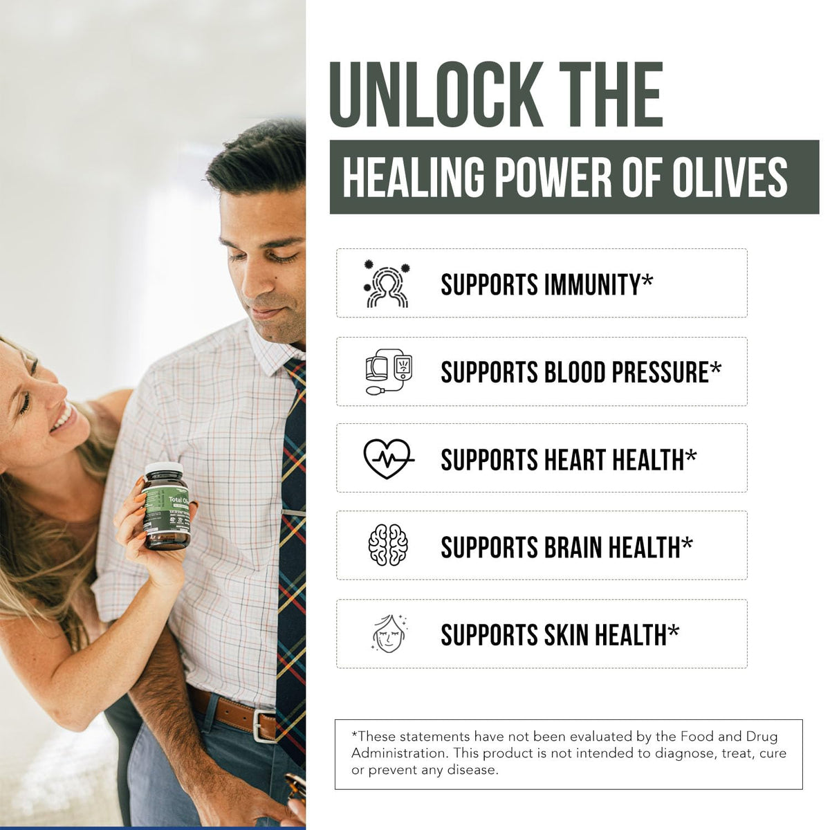 Emballage de Total Olive Extrait de Feuille d'Olive avec informations nutritionnelles