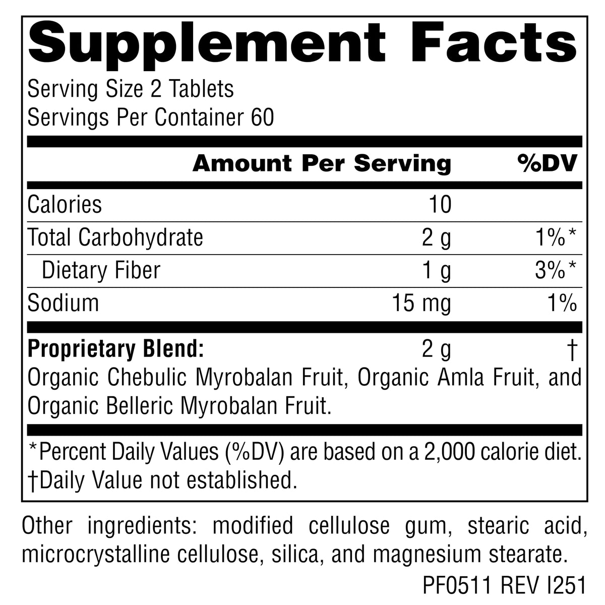 Emballage de Triphala Gold 1000mg, 120 comprimés, vue de côté