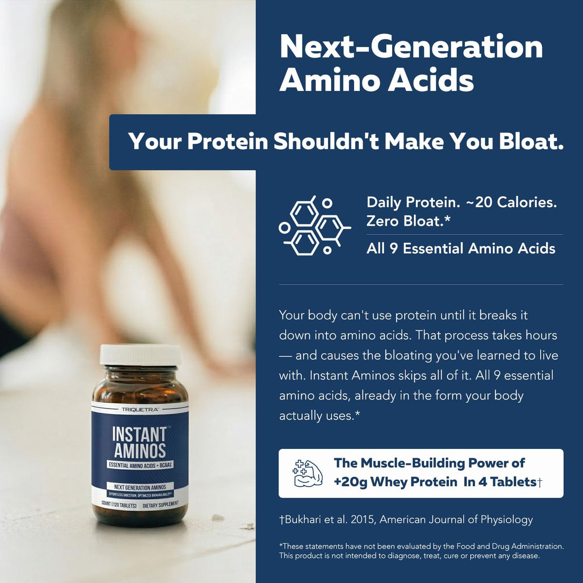 Emballage de Triquetra Health Instant Aminos avec informations nutritionnelles