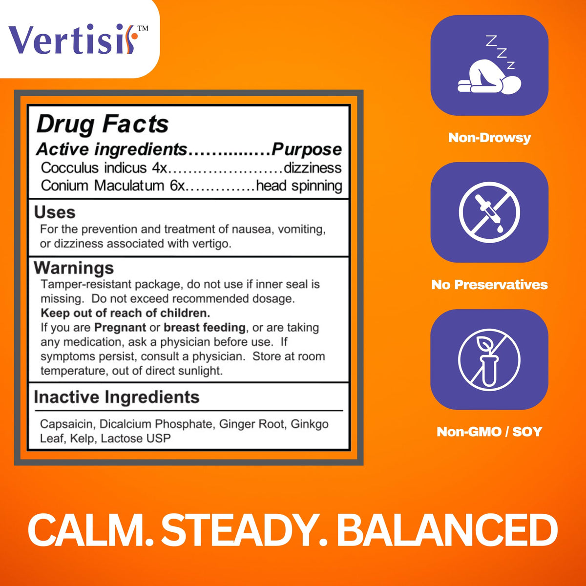 Emballage de Vertisil 60 capsules avec informations nutritionnelles