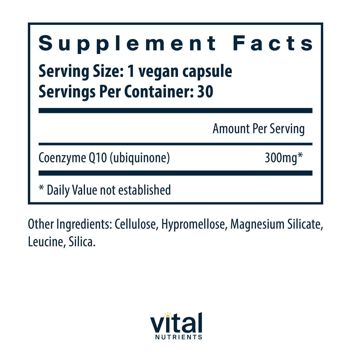 Emballage de Vital Nutrients CoQ10 300mg, côté