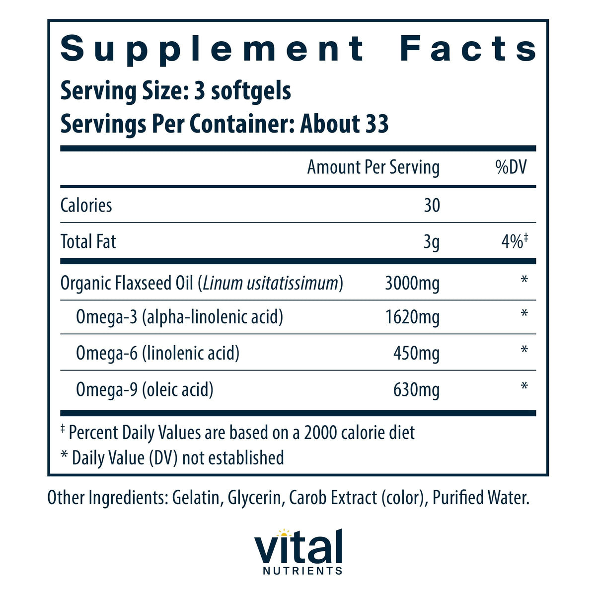 Emballage de Vital Nutrients Huile de Graines de Lin 3 000mg