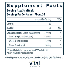 Emballage de Vital Nutrients Huile de Graines de Lin 3 000mg