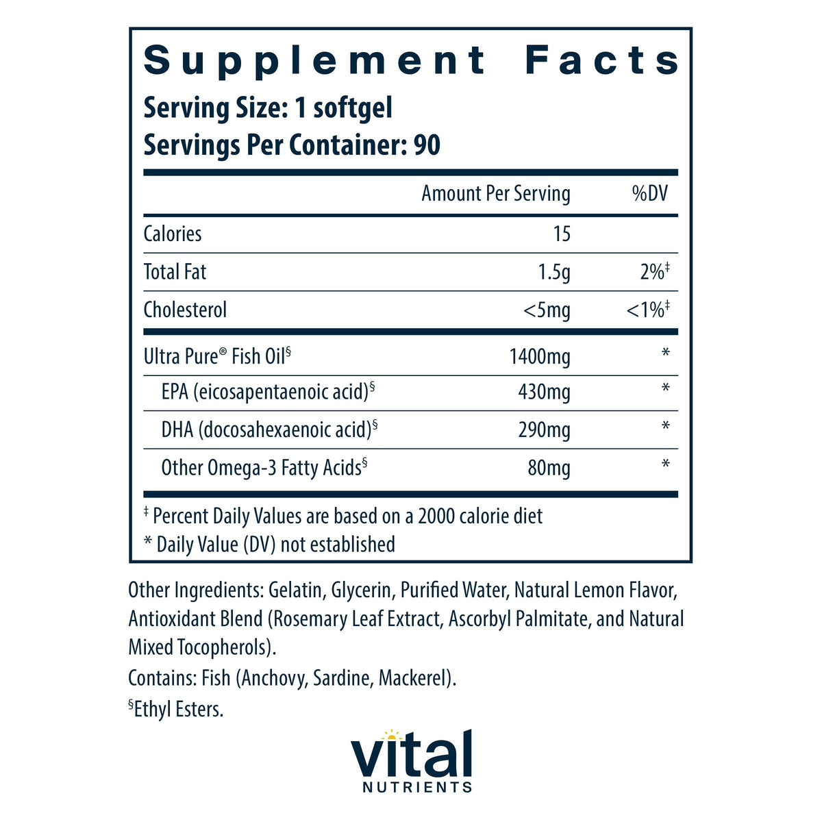 Emballage de Vital Nutrients Huile de Poisson Ultra Pure 800mg