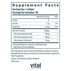 Emballage de Vital Nutrients Huile de Poisson Ultra Pure 800mg