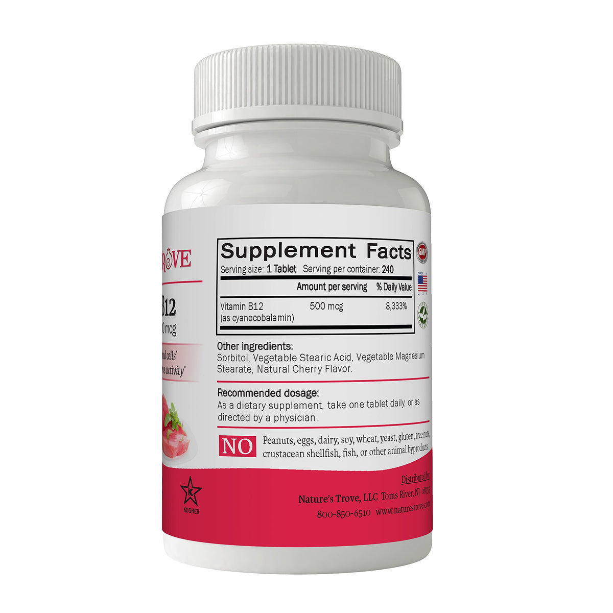 Emballage de Vitamine B12 500 mcg Nature's Trove avec logo