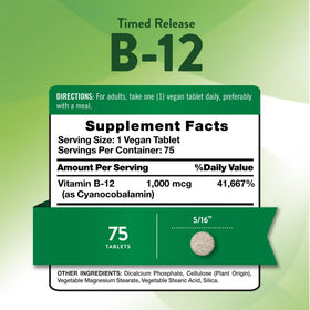 Emballage de Vitamine B12 Nature's Truth 1000 mcg avec informations de produit