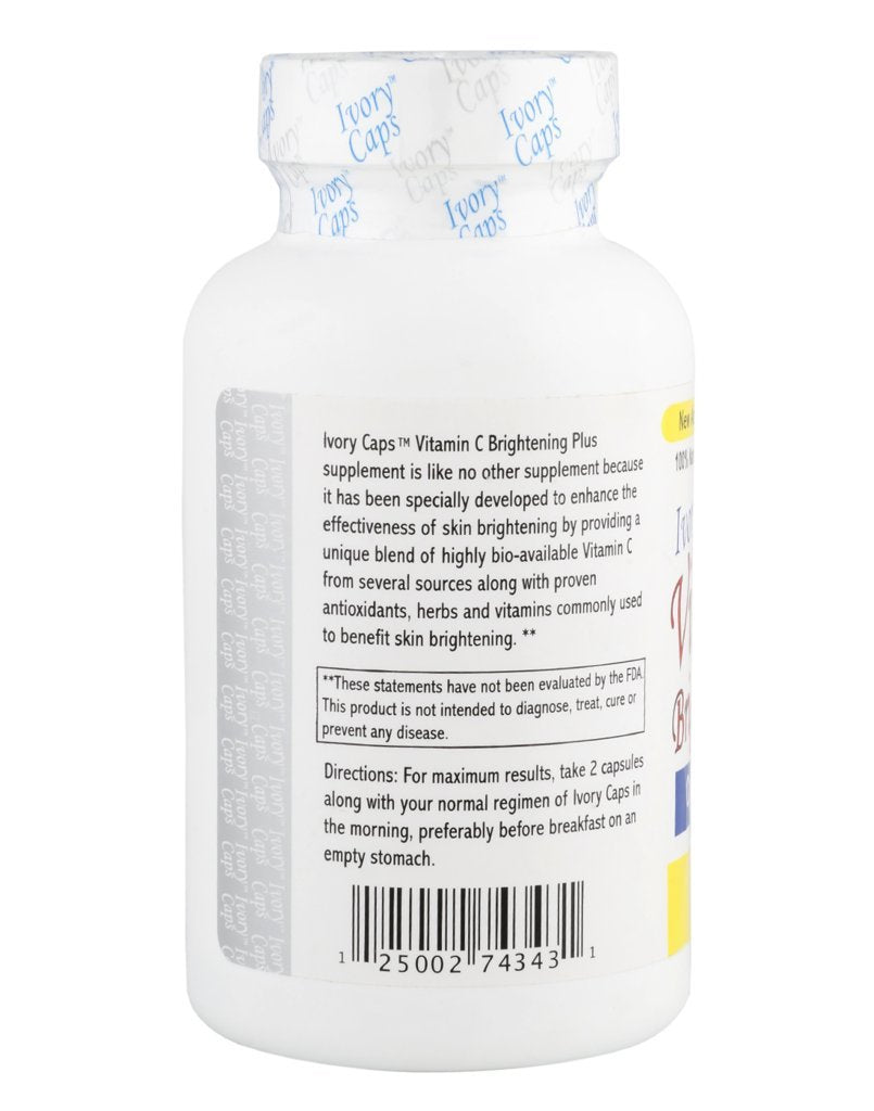 Emballage de Vitamine C Ivory Caps avec informations nutritionnelles visibles