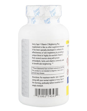 Emballage de Vitamine C Ivory Caps avec informations nutritionnelles visibles