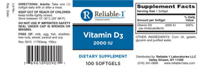 Emballage de Vitamine D3 2000 IU Reliable, vue latérale