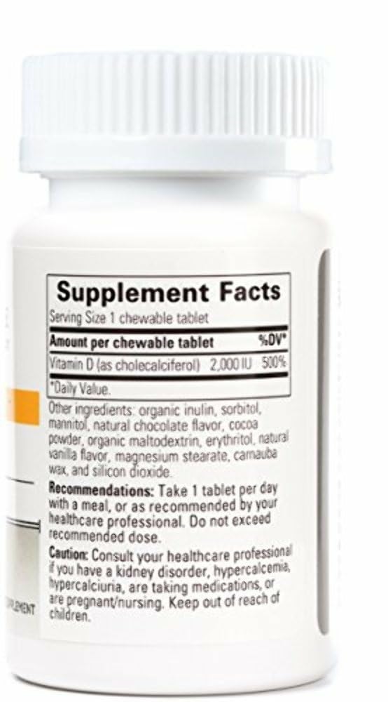 Emballage de Vitamine D3 2000 UI Chocolat 120 comprimés à mâcher