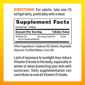 Emballage de Vitamine D3 5000 UI de Vitamin World, vue latérale
