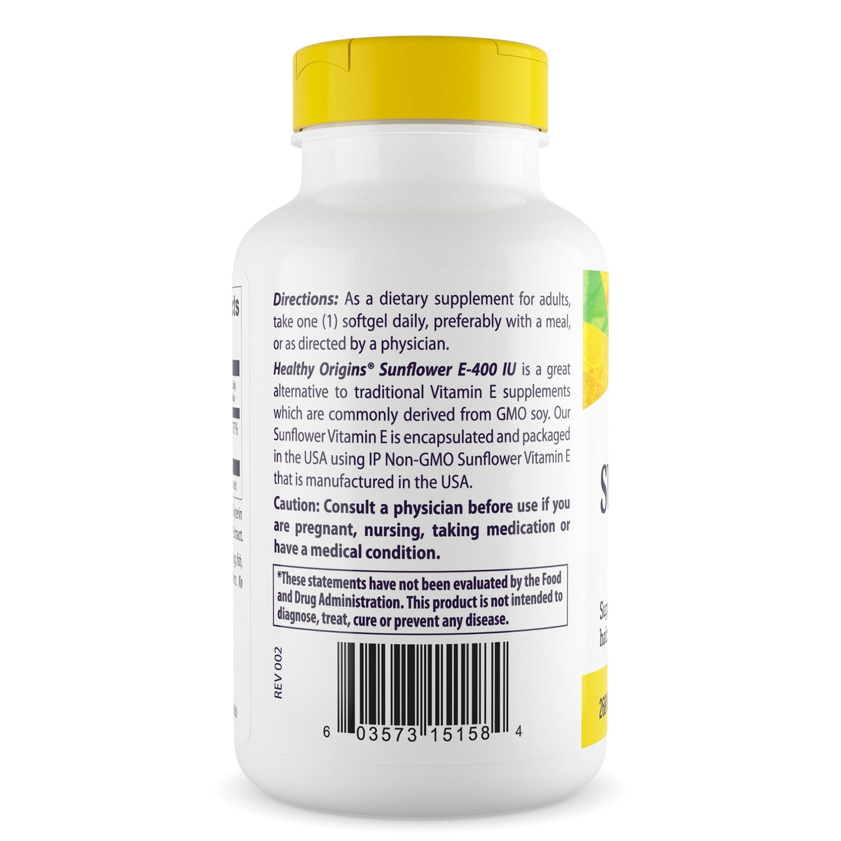 Emballage de Vitamine E Tournesol Healthy Origins 400 IU