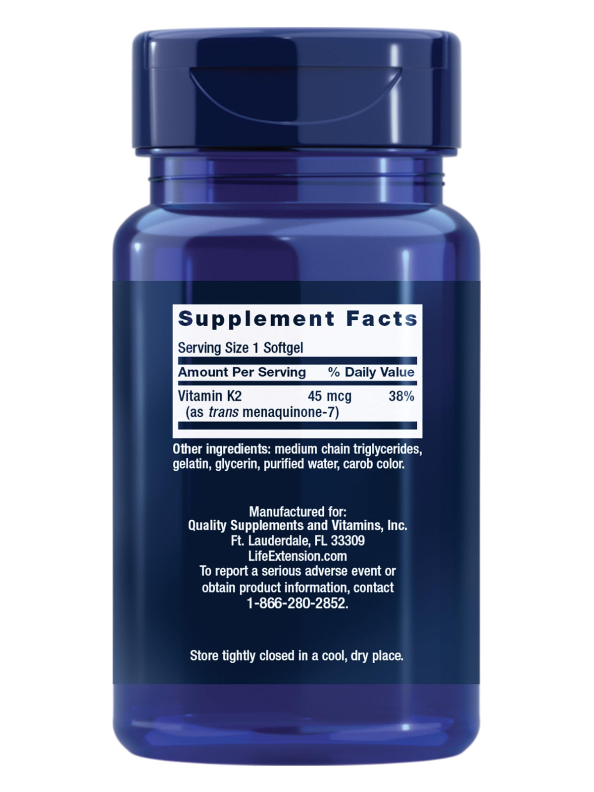 Emballage de vitamine K2 Life Extension montrant les gélules