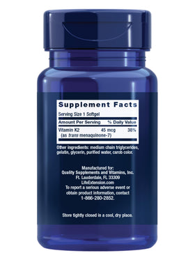 Emballage de vitamine K2 Life Extension montrant les gélules